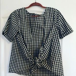 Boutique gingham black and white tie top